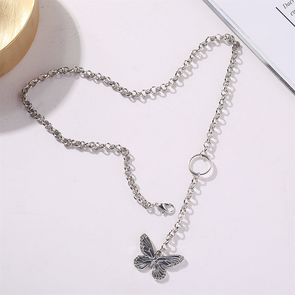 Silver-Plated Butterfly Pendant Drop Necklace, silver pendant necklace for women, botanical inspired, lifestyle look