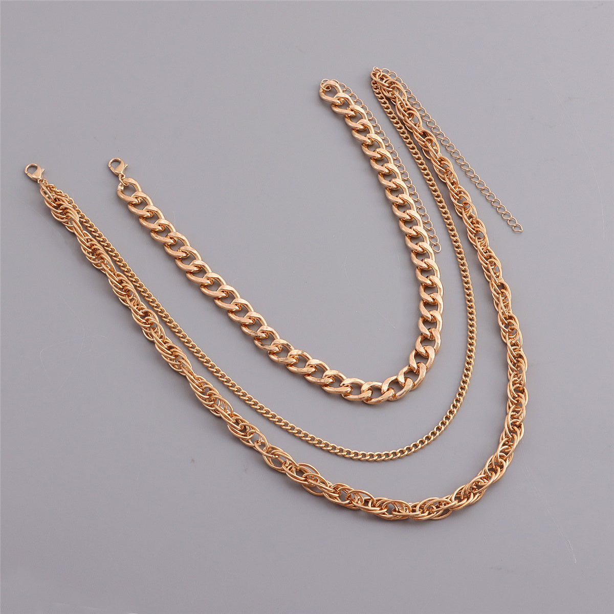 18K Gold-Plated Curb and Twine Chain Layered Necklace Set, jewelry gift sets for women, elegant gift for her, styled look