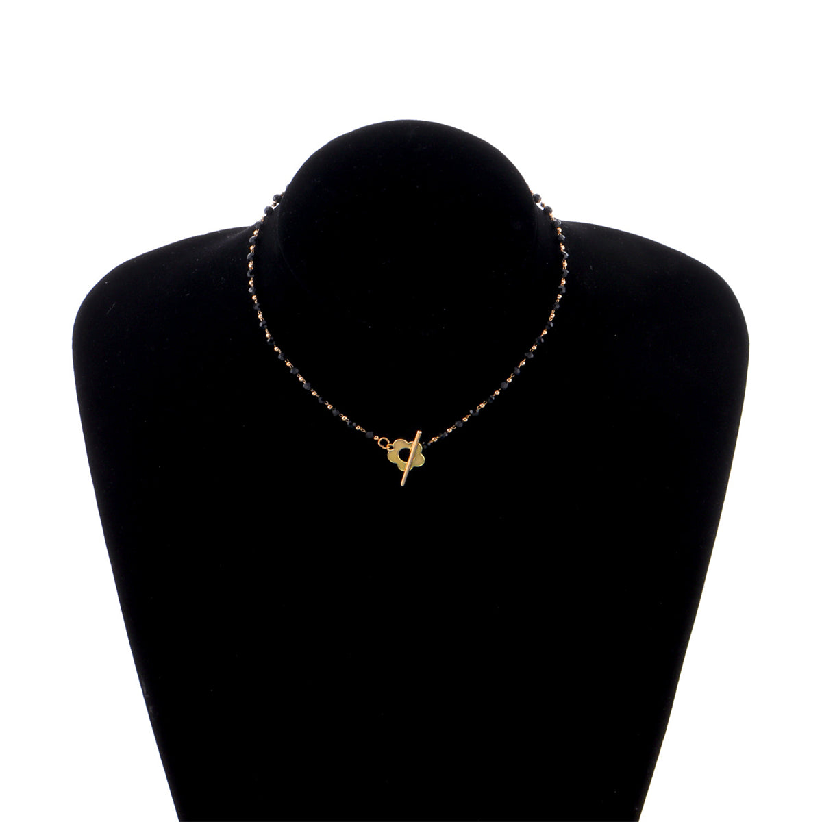 Black Acrylic and 18K Gold-Plated Floral Choker Necklace, chunky gold choker necklace, botanical inspired, lifestyle look