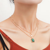 Green Crystal & Cubic Zirconia 18K Gold-Plated Pendant Layered Necklace