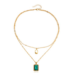 Green Crystal & Cubic Zirconia 18K Gold-Plated Pendant Layered Necklace