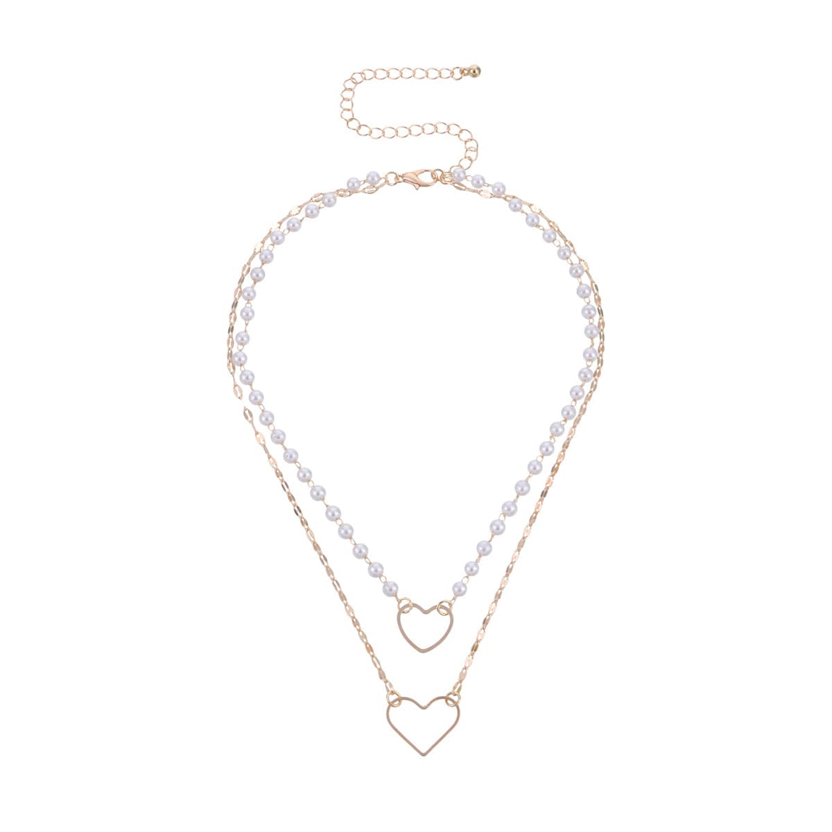 Pearl and 18K Gold-Plated Heart Layered Pendant Necklace, gold pendant necklace for women, lifestyle look