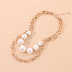 Pearl & Cubic Zirconia 18K Gold-Plated Layered Pendant Necklace