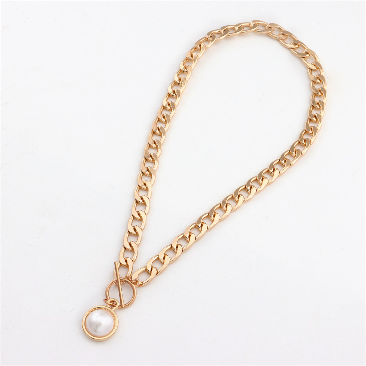 Pearl and 18K Gold-Plated Cuban Pendant Necklace, gold pendant necklace for women, botanical inspired, styled look