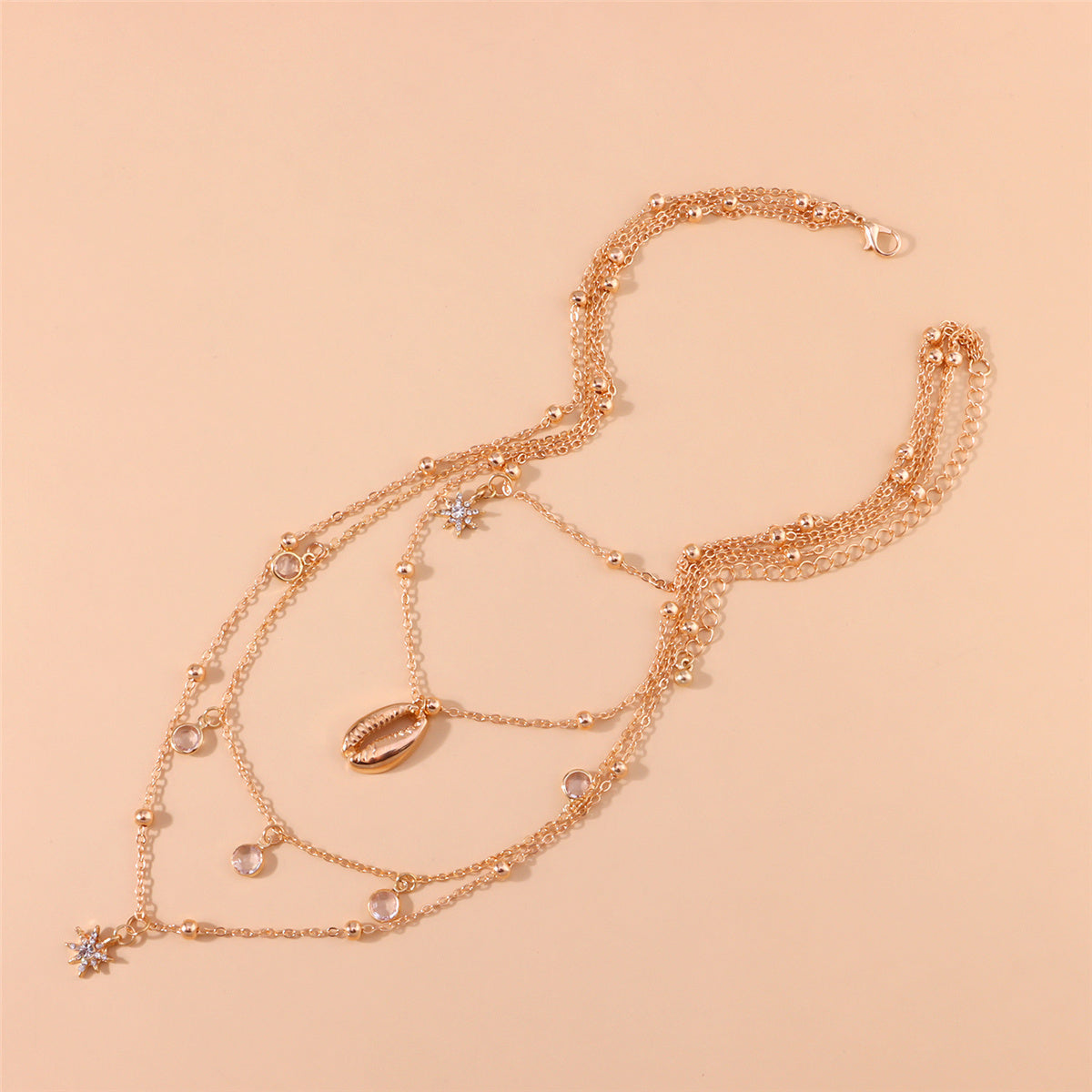 Cubic Zirconia and 18K Gold-Plated Heart Shell Layered Pendant Necklace, gold pendant necklace for women, styled look
