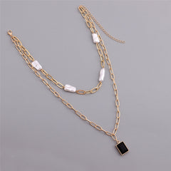 Pearl & Crystal 18K Gold-Plated Rectangle Layered Pendant Necklace