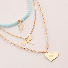 Blue Acrylic & Resin 18K Gold-Plated Dragonfly Heart Layered Pendant Necklace
