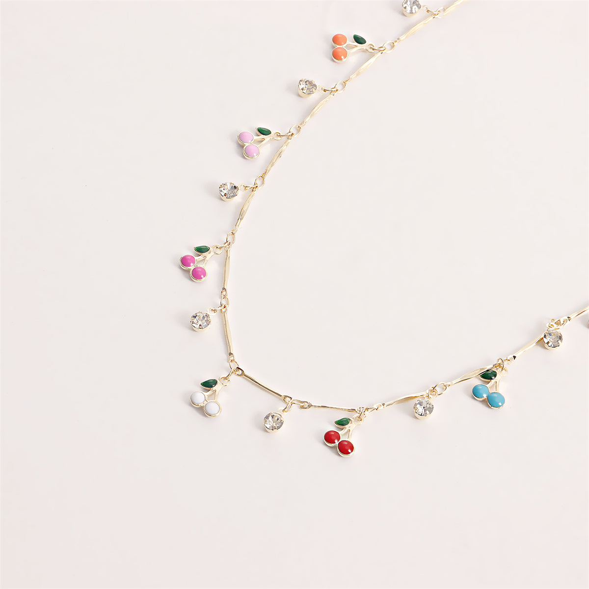 Cubic Zirconia and Enamel 18K Gold-Plated Cherries Station Necklace, gold pendant necklace for women, styled look