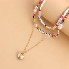Multicolor Howlite & Pearl 18K Gold-Plated Heart Layered Pendant Necklace
