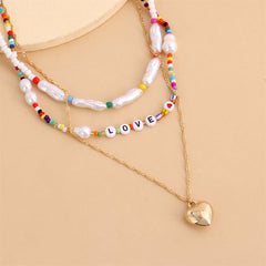 Multicolor Howlite & Pearl 18K Gold-Plated Heart Layered Pendant Necklace