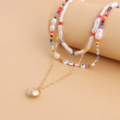 Multicolor Howlite & Pearl 18K Gold-Plated Heart Layered Pendant Necklace