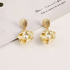 Pearl & 18K Gold-Plated Shell Drop Earrings