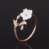 Crystal & 18k Rose Gold-Plated Floral Bypass Ring - streetregion