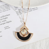 Abalone Shell & Wood 18K Gold-Plated Rhombus Fan Pendant Necklace