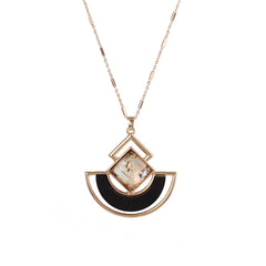 Abalone Shell & Wood 18K Gold-Plated Rhombus Fan Pendant Necklace