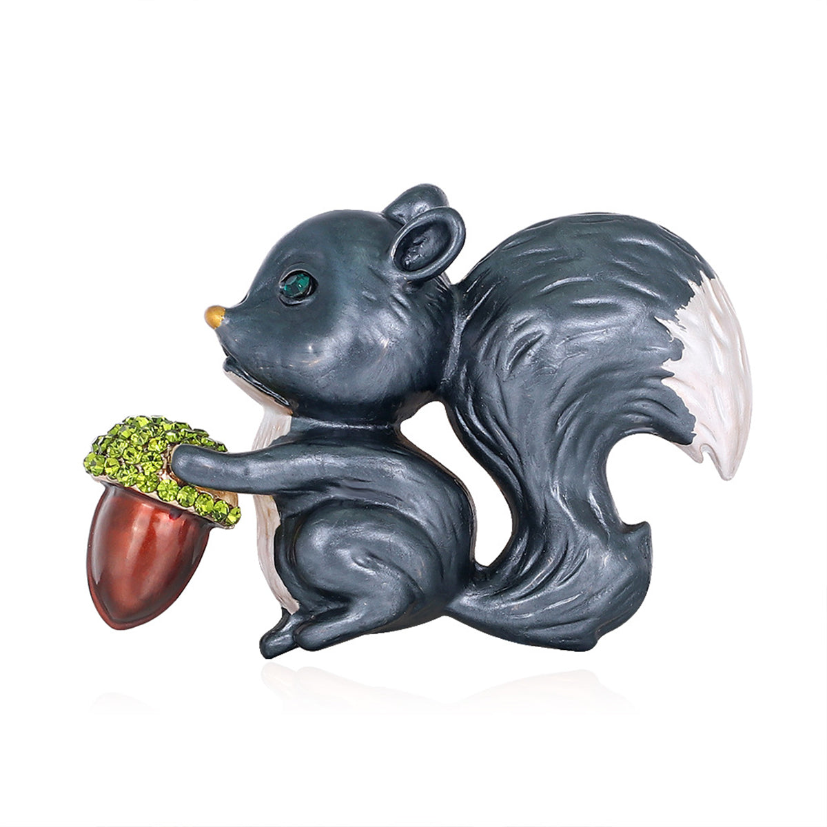 Cubic Zirconia and Black Oil Drop Squirrel Brooch, brooch pin, elegant gift for her, front view