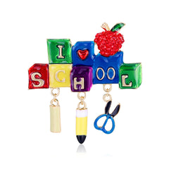 Red Cubic Zirconia & 18k Gold-Plated 'School' Brooch