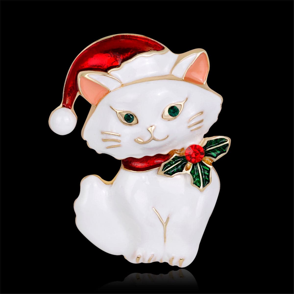Green Cubic Zirconia and White Enamel Cat Brooch, brooch pin, botanical inspired, lifestyle look