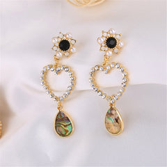 Pearl & Abalone Shell Cubic Zirconia Heart Teardrop Earrings