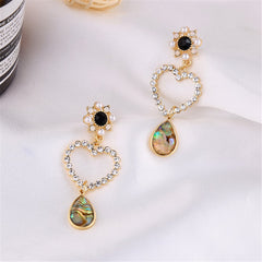 Pearl & Abalone Shell Cubic Zirconia Heart Teardrop Earrings