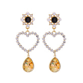 Pearl & Abalone Shell Cubic Zirconia Heart Teardrop Earrings