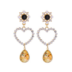 Pearl & Abalone Shell Cubic Zirconia Heart Teardrop Earrings