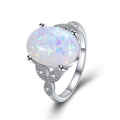 White Opal & Silver-Plated Oval Promise Ring