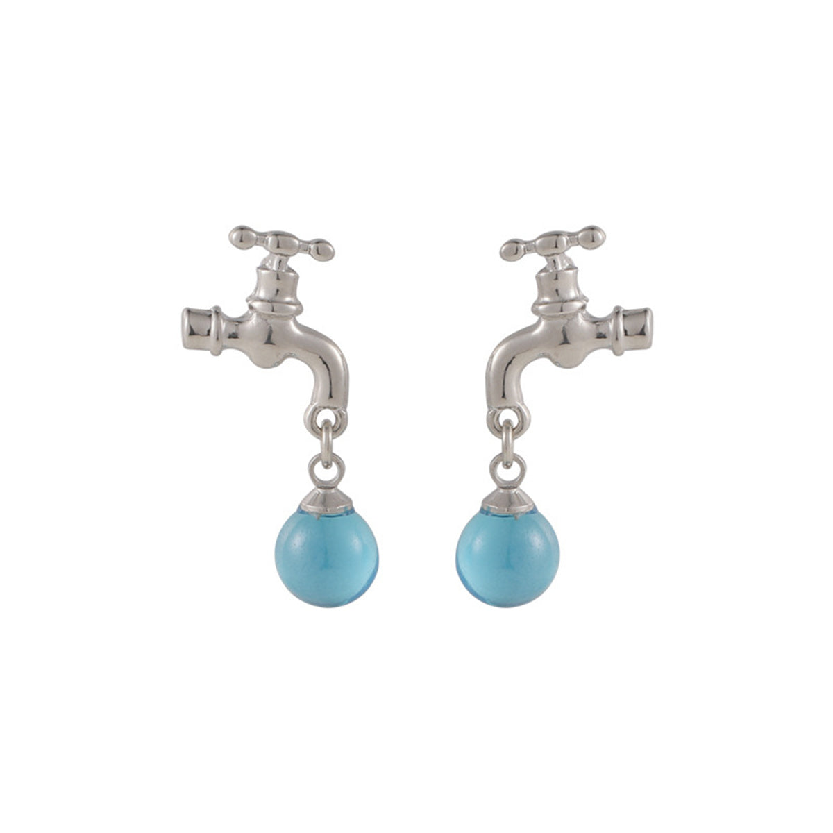 Blue Crystal & Silver-Plated Water Tap Drop Earrings
