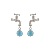 Blue Crystal & Silver-Plated Water Tap Drop Earrings