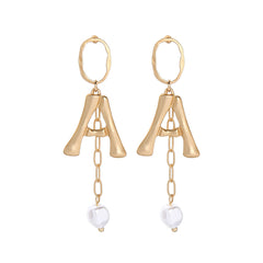 Pearl & 18K Gold-Plated Letter 'A' Drop Earrings