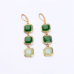 Green & White Crystal Drop Earrings