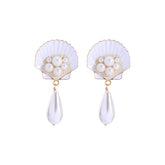 Pearl & Silver-Plated Seashell Drop Earrings