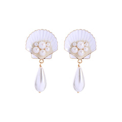 Pearl & Silver-Plated Seashell Drop Earrings