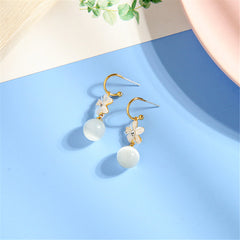 Cat's Eye & Cubic Zirconia Flower Drop Earrings