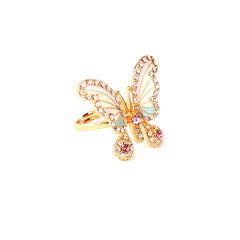 Cubic Zirconia & Enamel 18K Gold-Plated Pastel Butterfly Adjustable Ring