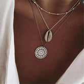 Silver-Plated Shell Lotus Layered Pendant Necklace
