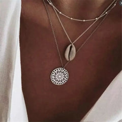 Silver-Plated Shell Lotus Layered Pendant Necklace