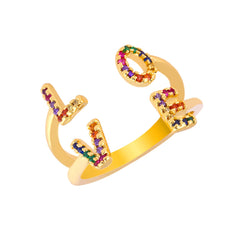 Purple & Red Cubic Zirconia 18K Gold-Plated 'Love' Open Ring