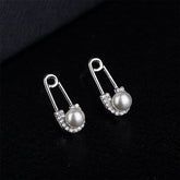 cubic zirconia & pearl Safety Pin Stud Earrings - streetregion