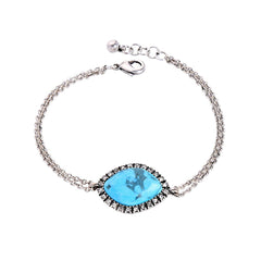 Turquoise & Cubic Zirconia Silver-Plated Adjustable Bracelet