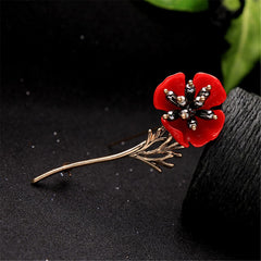 Red Enamel & Pearl 18k Gold-Plated Plum Blossom Brooch