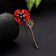 Red Enamel & Pearl 18k Gold-Plated Plum Blossom Brooch