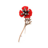 Red Enamel & Pearl 18k Gold-Plated Plum Blossom Brooch