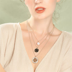 Pearl & Cubic Zirconia Three-Layer Pendant Necklace