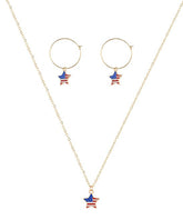 18K gold-plated American flag jewelry set featuring a star necklace and earrings, perfect for Independence Day celebrations.