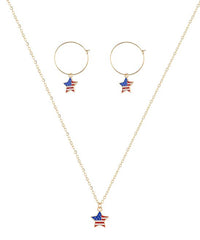 18K gold-plated American flag jewelry set featuring a star necklace and earrings, perfect for Independence Day celebrations.
