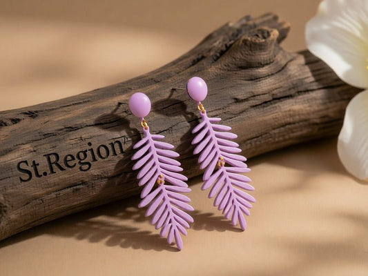 Purple Enamel & 18K Gold-Plated Leaves Drop Earrings from St.Region photographed for the article Thanksgiving Gift Guide: Goldtone Stud Earrings under $30.