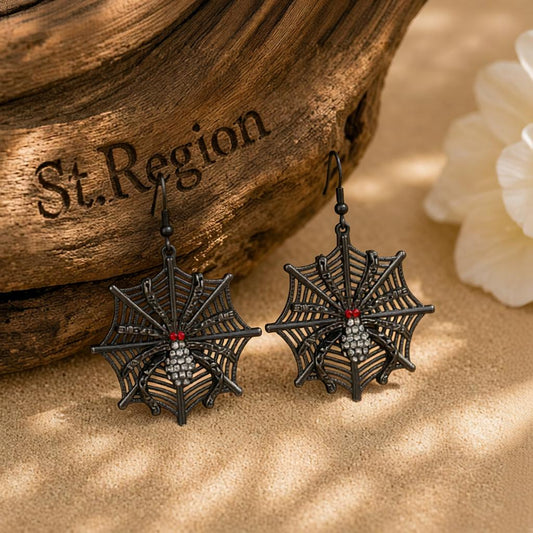 Red Cubic Zirconia & Black Spider Drop Earrings