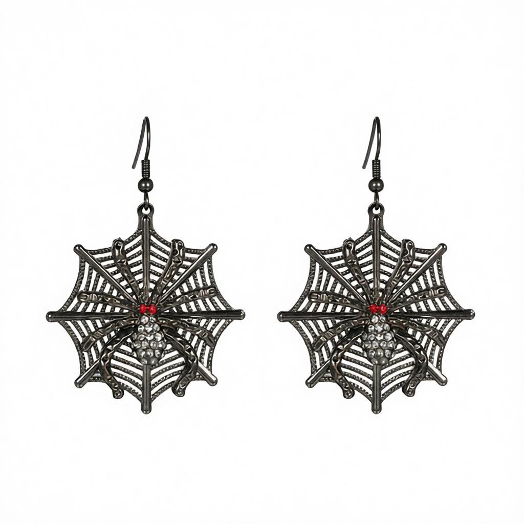 Red Cubic Zirconia and Black Spider Drop Earrings, drop earrings for women, everyday style, side view