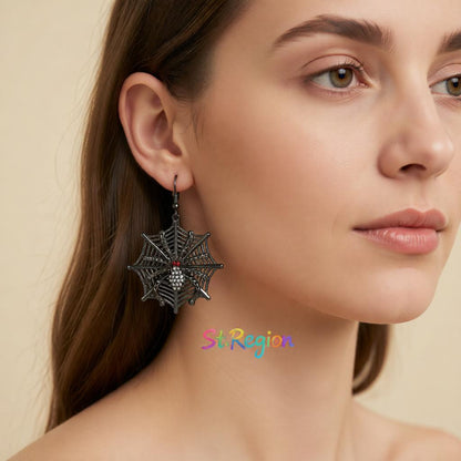 Red Cubic Zirconia and Black Spider Drop Earrings, drop earrings for women, everyday style, styled look